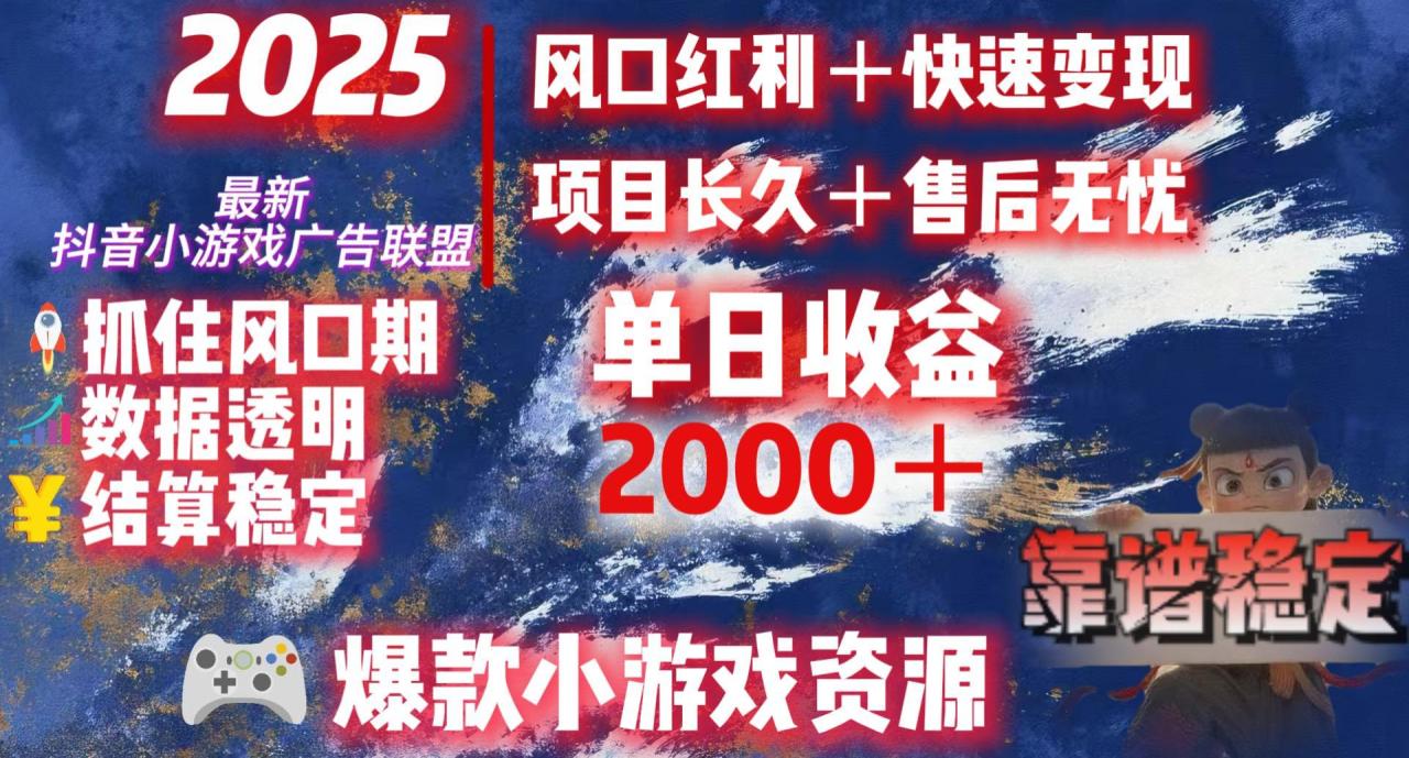 2025最新抖音小游戏广告联盟，日赚2000＋从零开始的财富逆袭